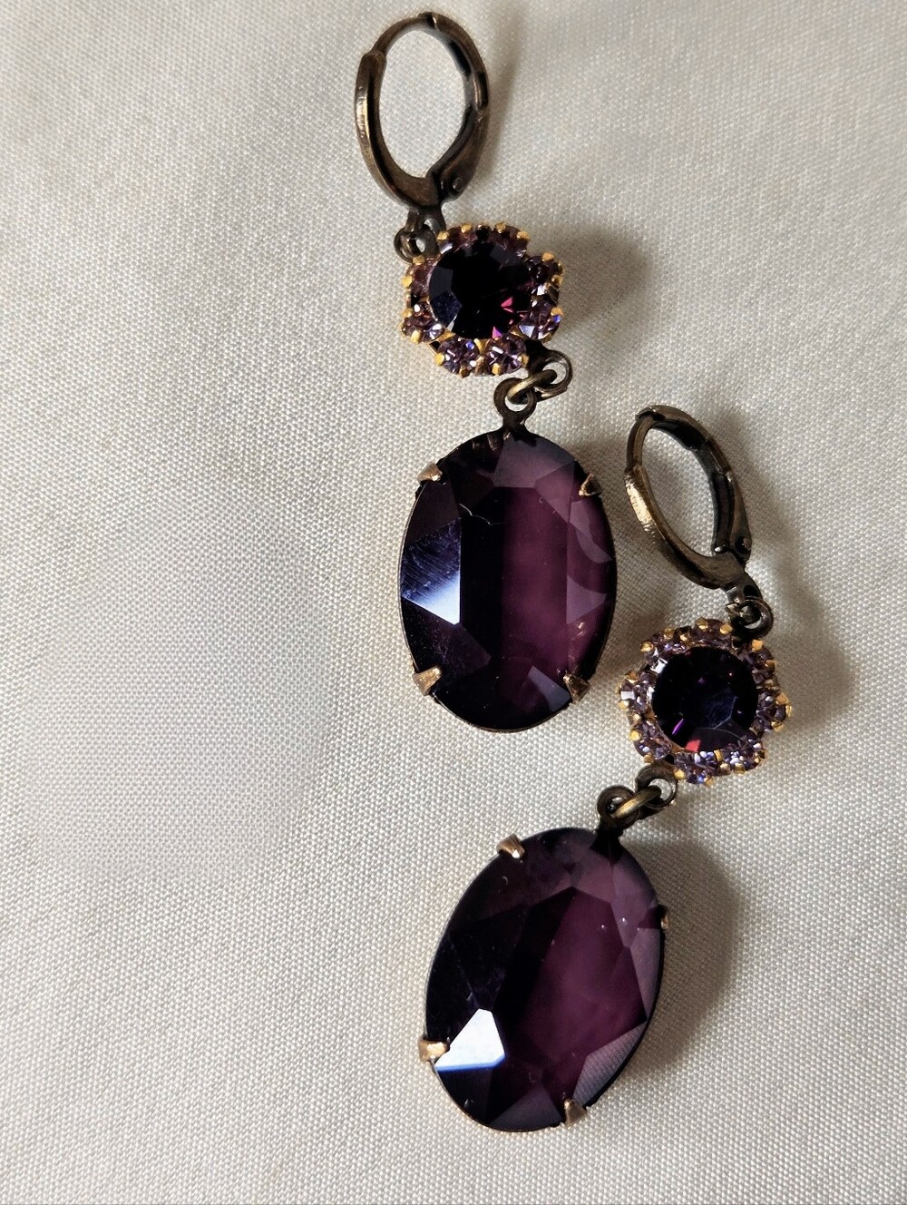 Raisin Burgundy & Purple Flower Swarovski Crystals In Antique Bronze Earrings